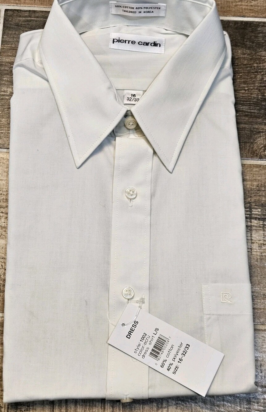 VTG NWT Pierre Cardin Dress Shirt Men's 16 32/33 Ecru Cream Off White Long...